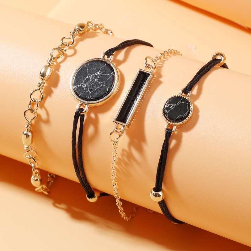 

4pcs Marble Coin Bracelet, Multicolor