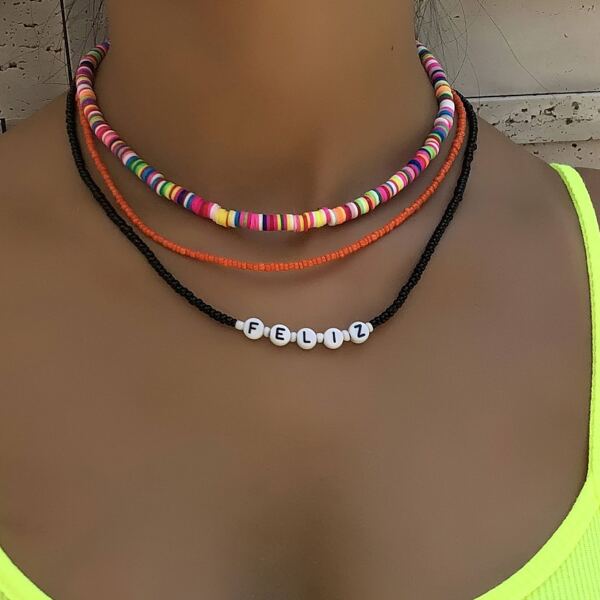 

2pcs Colorful Beaded Necklace, Multicolor
