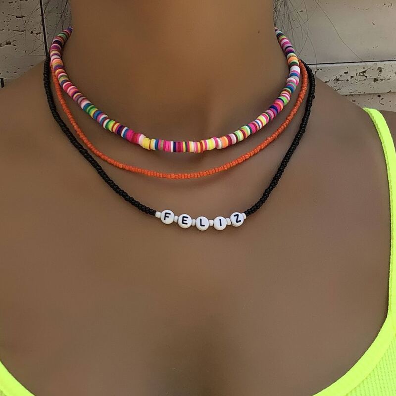 

2pcs Colorful Beaded Necklace, Multicolor