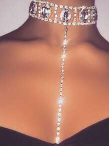 Rhinestone Inlaid Choker - Silver - View 1