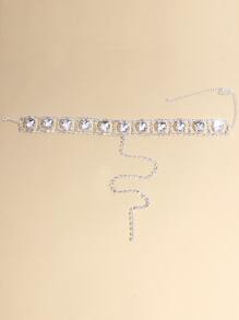 Rhinestone Inlaid Choker - Silver - View 2