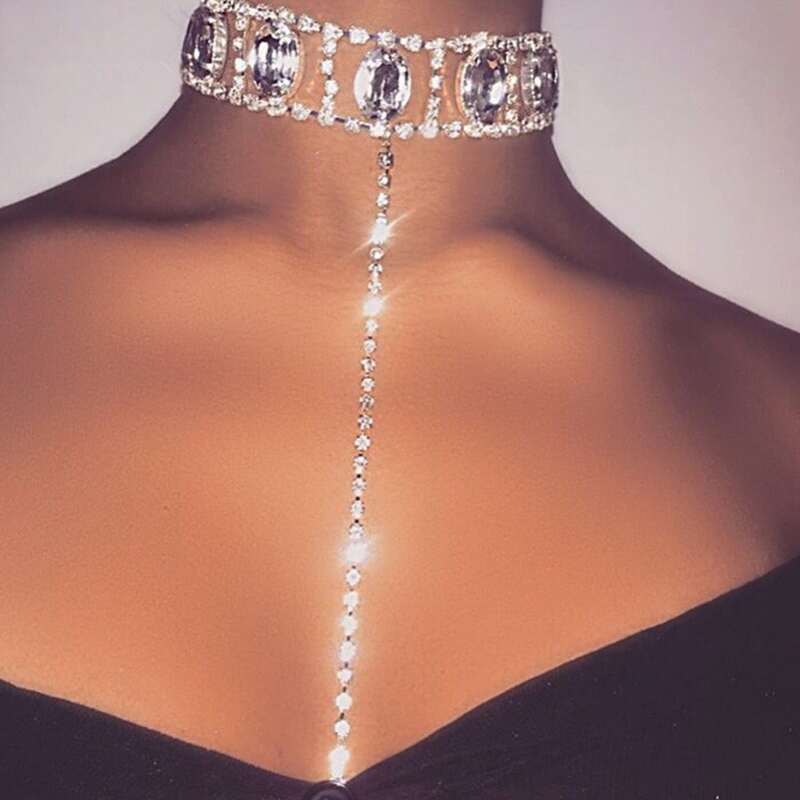 

Rhinestone Inlaid Choker, Silver