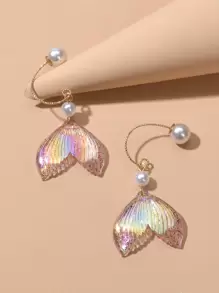 Faux Pearl Fish Tail Drop Earrings - Multicolor - View 1