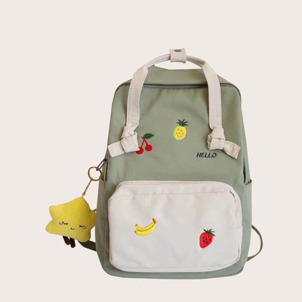

Fruit Embroidery Backpack, Green