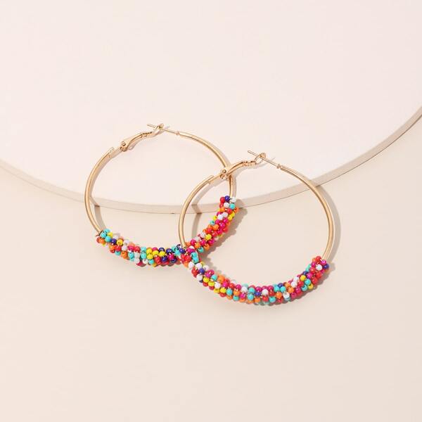 

Beads Decor Hoop Earrings, Multicolor