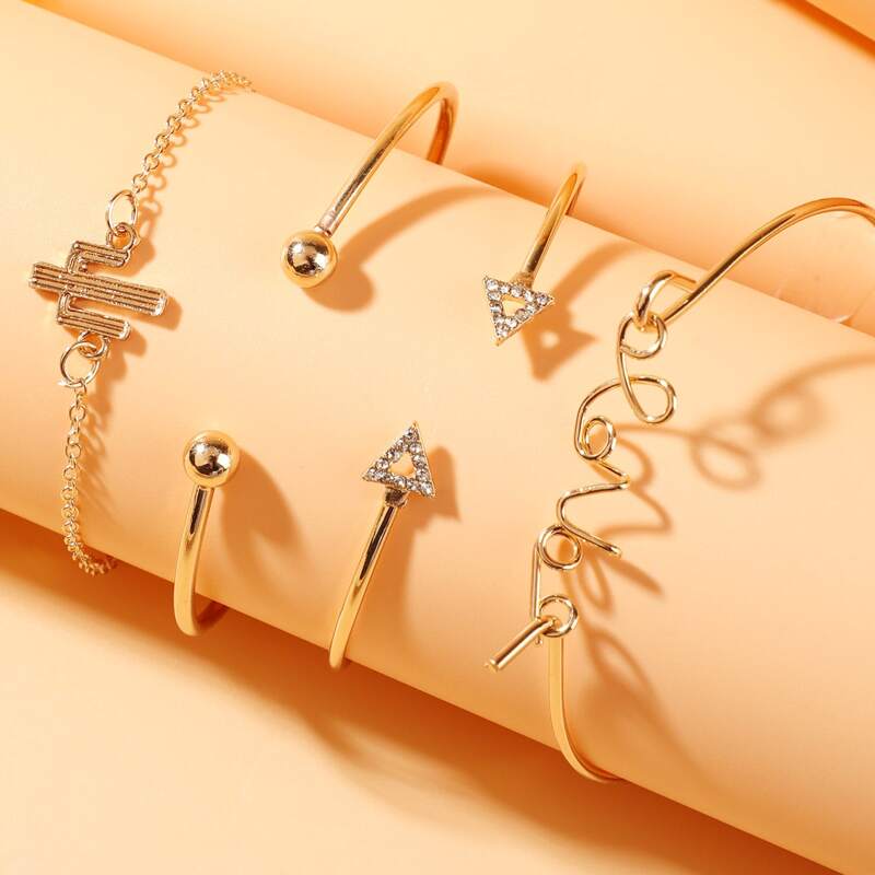 

4pcs Rhinestone Geo Bracelet, Gold