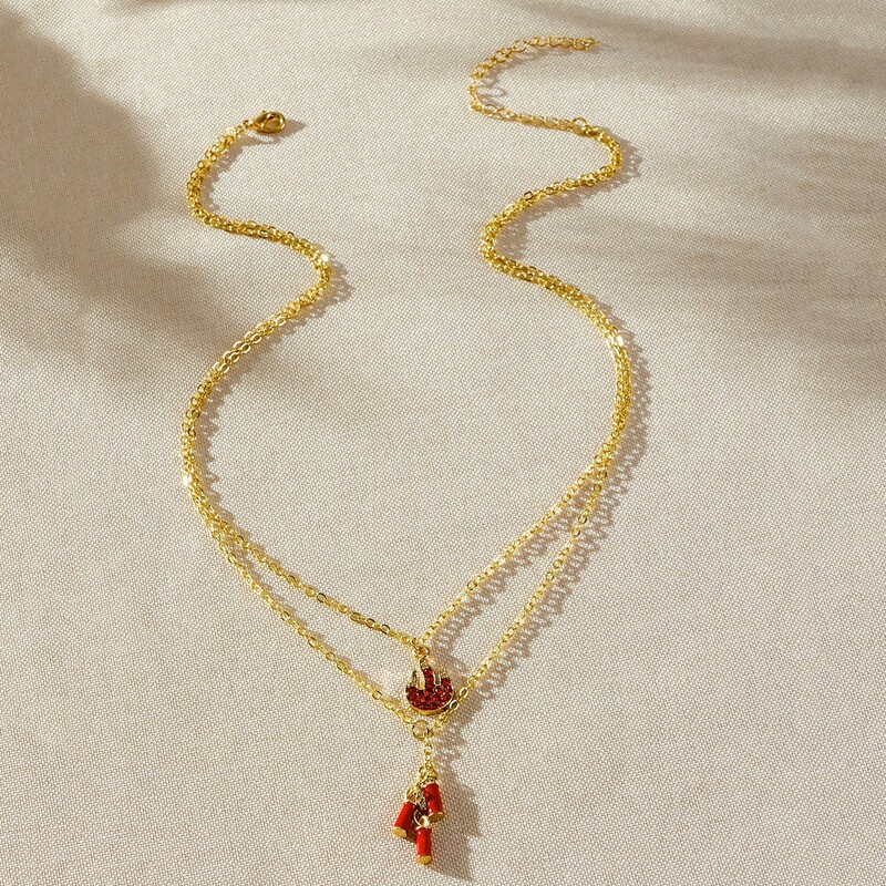 

Rhinestone Flame Layered Necklace, Gold