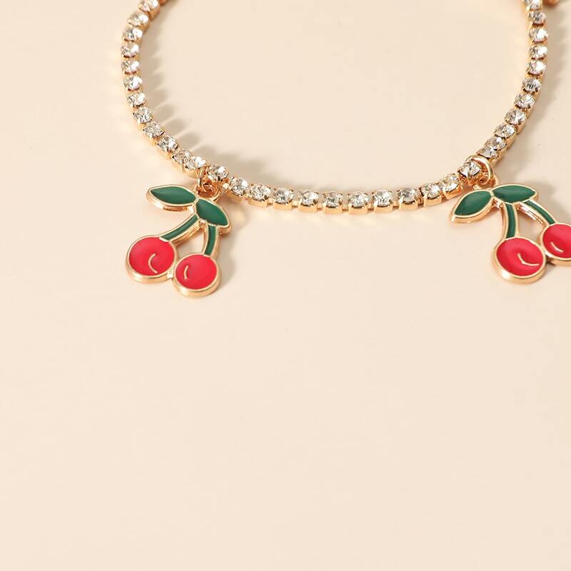 

Rhinestone Cherry Charm Bracelet, Red