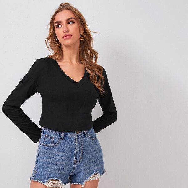 

V-neck Drop Shoulder Tee, Black