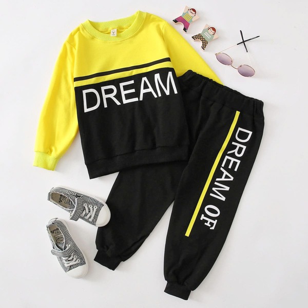 

Toddler Boys Letter Graphic Spliced Sweatshirt With Sweatpants, Black