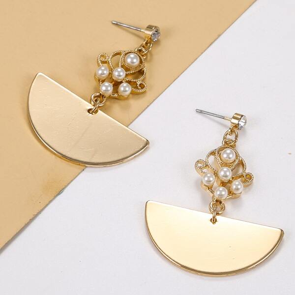 

Fan Faux Pearl Drop Earrings, Gold