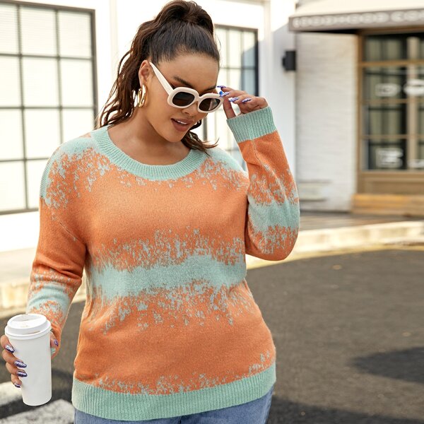 

Plus Colorblock Drop Shoulder Sweater, Multicolor