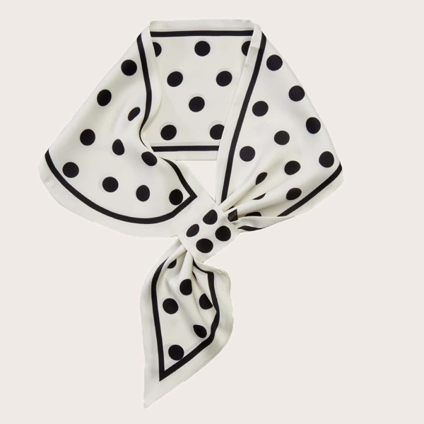 

Polka Dot Pattern Twilly Scarf, White