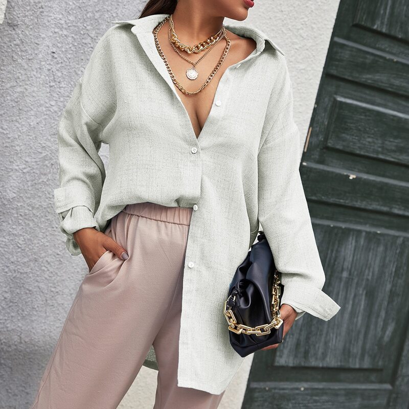 

Button Front Drop Shoulder Top, White