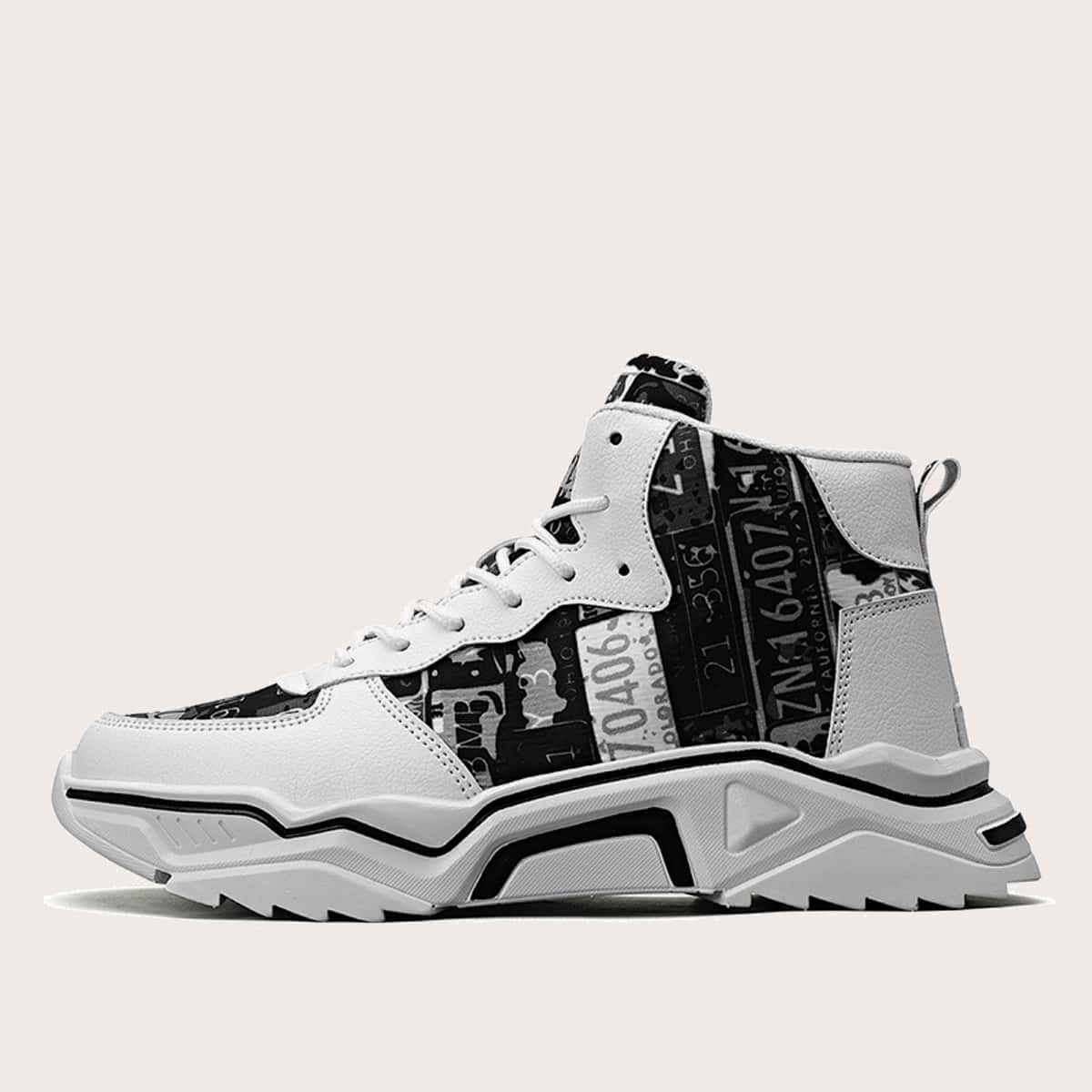 

Guys Lace-up Front High Top Sneakers, Black and white