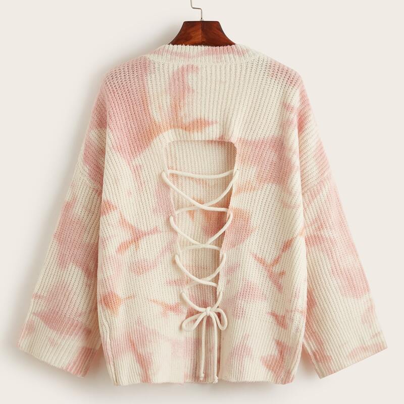 

Lace Up Back Tie Dye Sweater, Multicolor