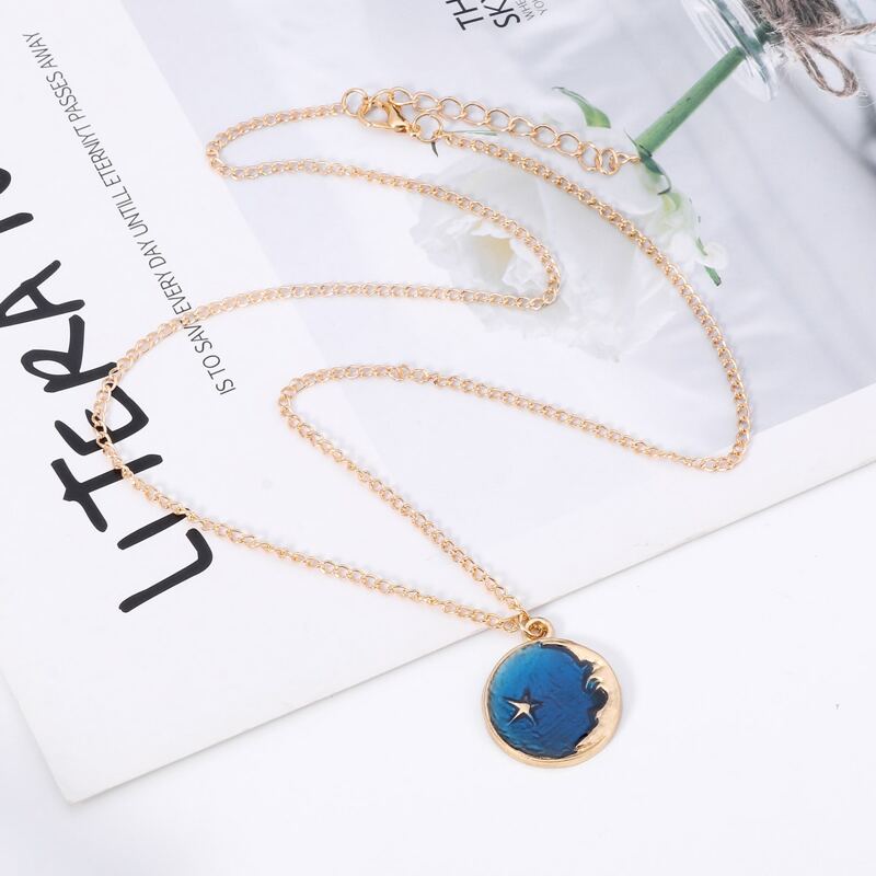 

Moon & Star Charm Chain Necklace, Blue