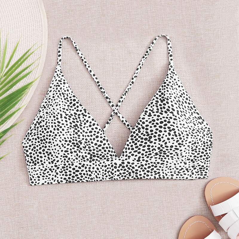 

Dalmatian Tie Back Bikini Top, Black and white