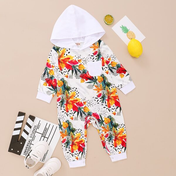 

Baby Girl Floral Print Hooded Jumpsuit, Multicolor