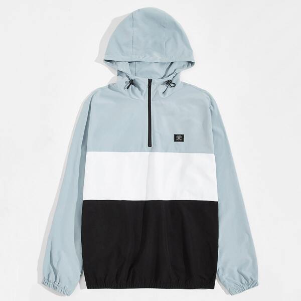 

Men Zipper Half Placket Patch Detail Colorblock Jacket, Multicolor