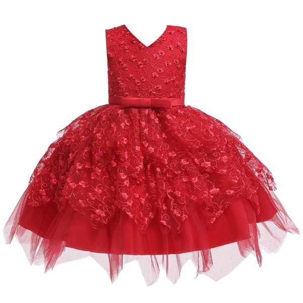 

Toddler Girls Contrast Lace Bow Tutu Dress, Red