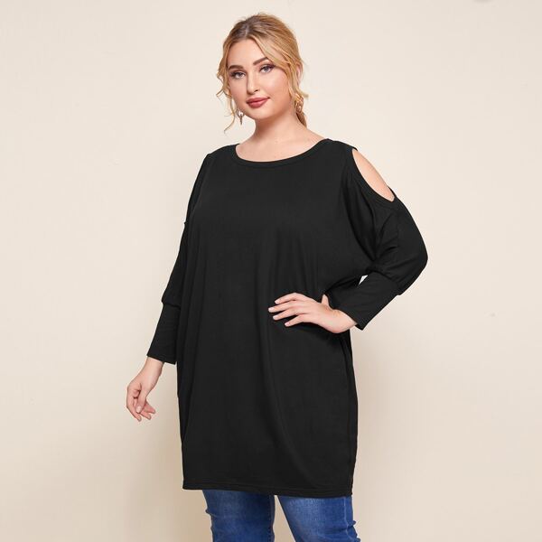 

Plus Cold Shoulder Longline Tee, Black