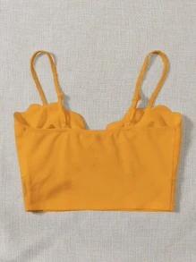 Soleia 抽褶細節貝殼邊短版吊帶上衣 - 芥末黃 - 查看 2