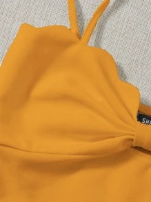 Soleia 抽褶細節貝殼邊短版吊帶上衣 - 芥末黃 - 查看 5