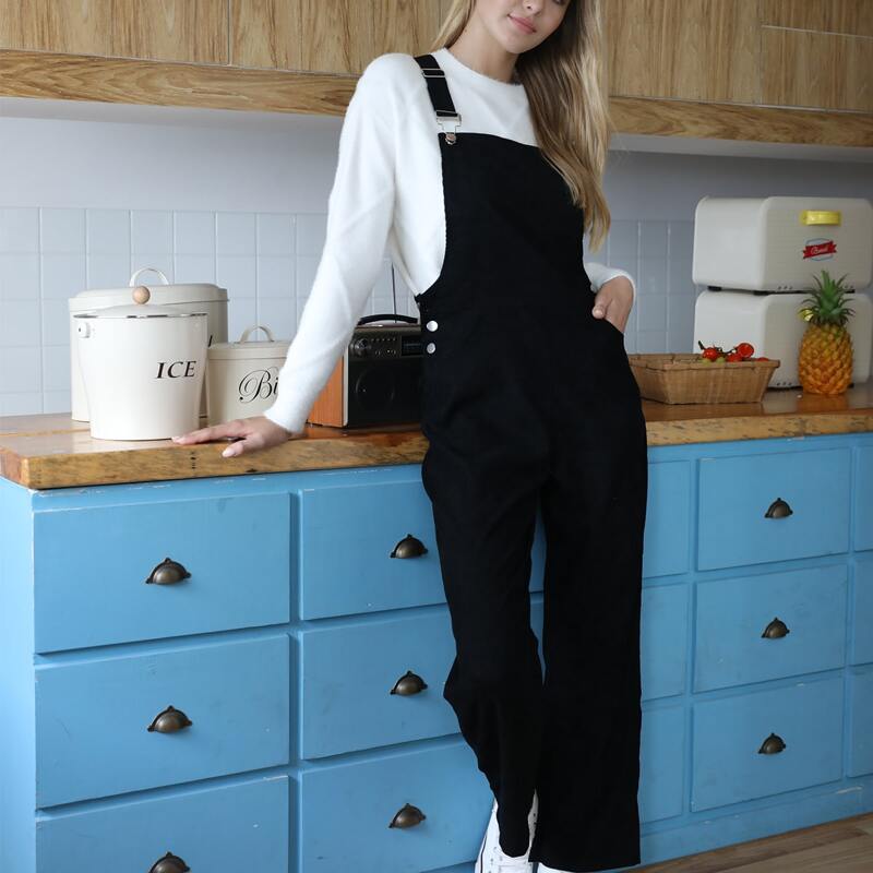 

Button Side Overall Jumpsuit, Black