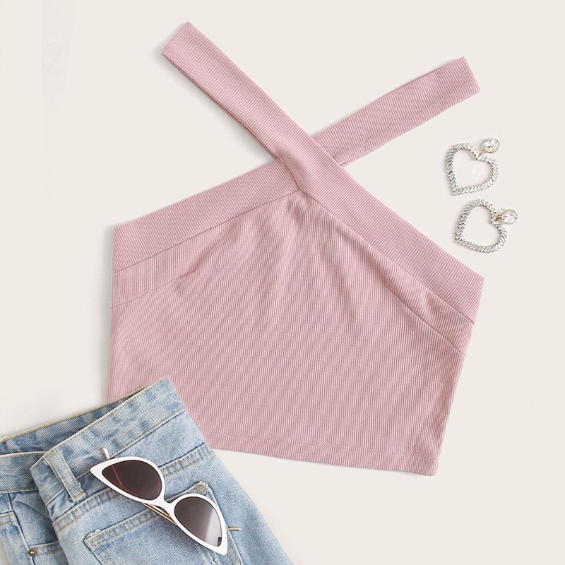 

Rib-knit Halter Crop Top, Pink