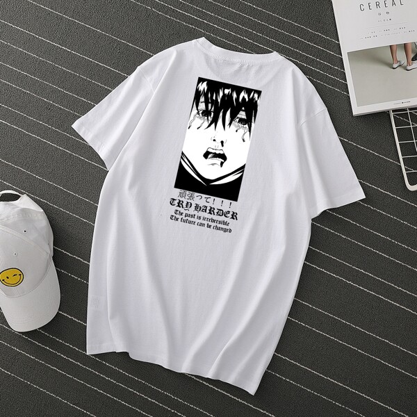 

Men Figure And Japanese Letter Print Tee, White