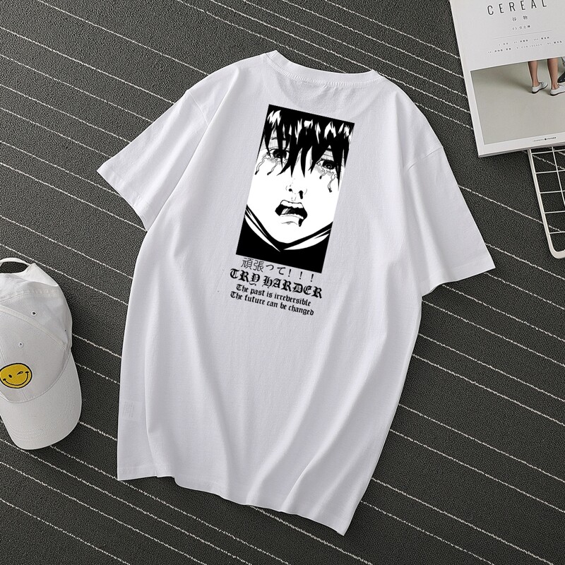 

Guys Figure And Japanese Letter Print Tee, White