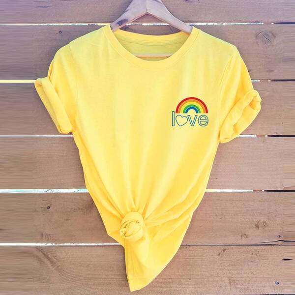 

Rainbow & Letter Graphic Tee, Yellow