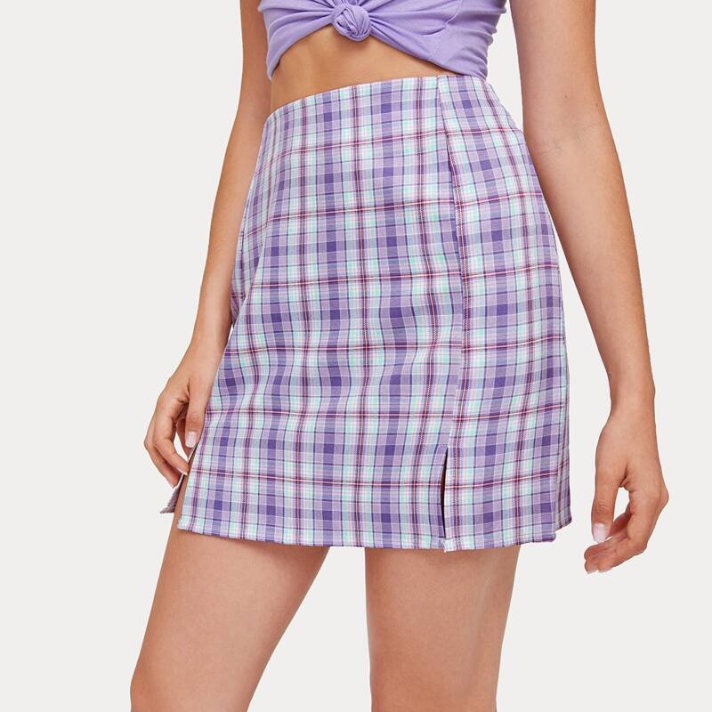 

Tartan Split Hem Skirt, Multicolor