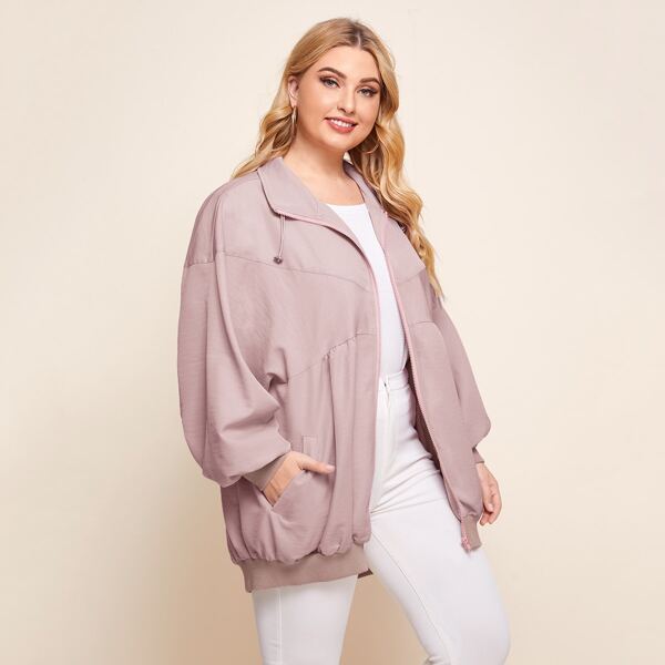 

Plus Lantern Sleeve Oversized Jacket, Pastel mauve purple