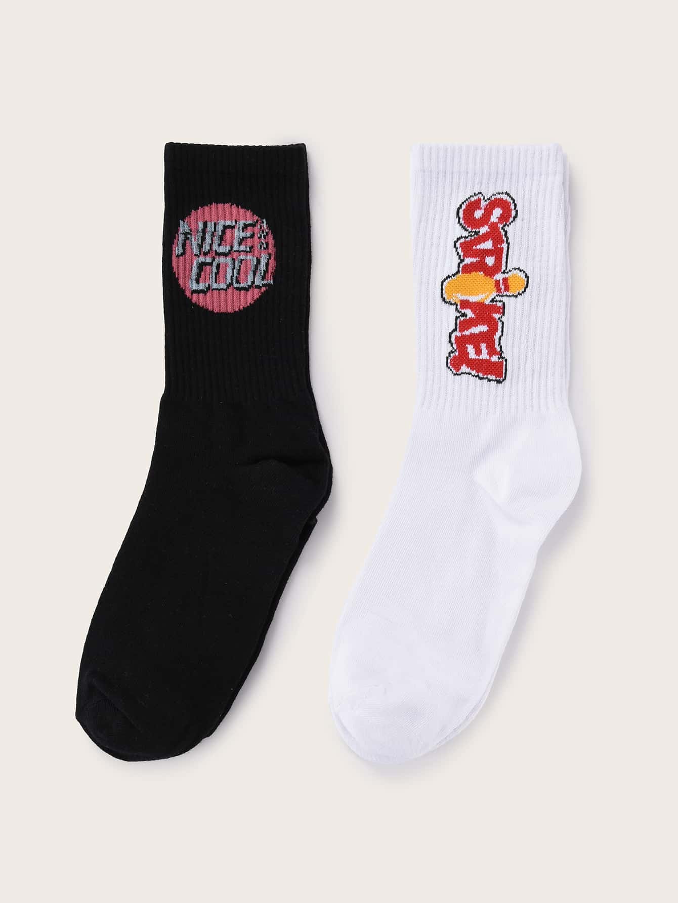 2pairs Men Letter Graphic Socks - Multicolor - View 1