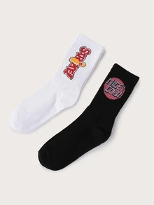 2pairs Men Letter Graphic Socks - Multicolor - View 3