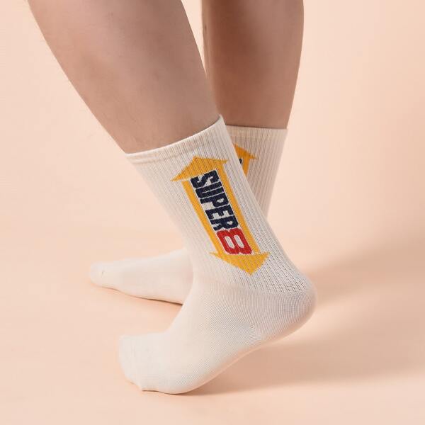 

Men Letter Graphic Socks, Beige
