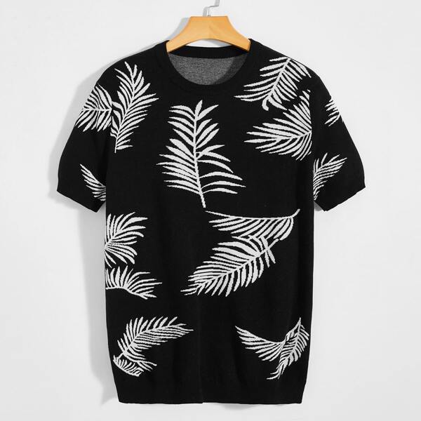 

Men Botanical Pattern Knit Top, Black
