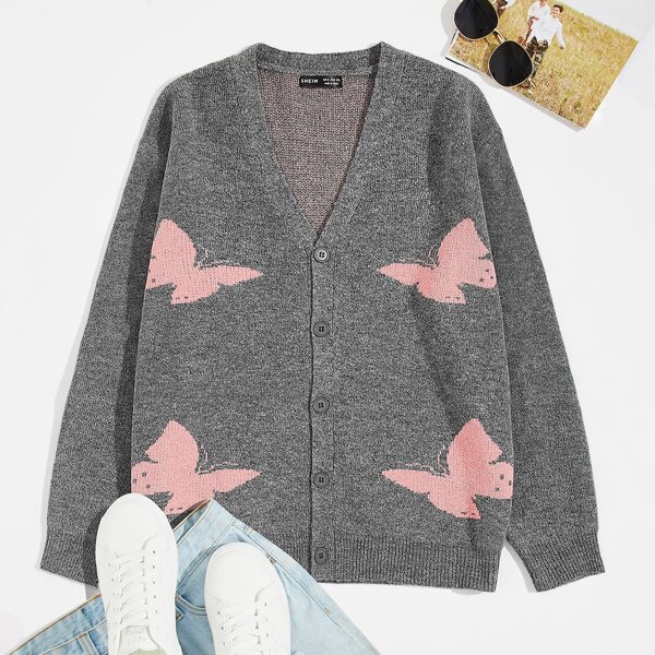 

Men Button Up Butterfly Cardigan, Grey