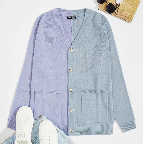 

Men Pocket Front Two Tone Cardigan, Multicolor