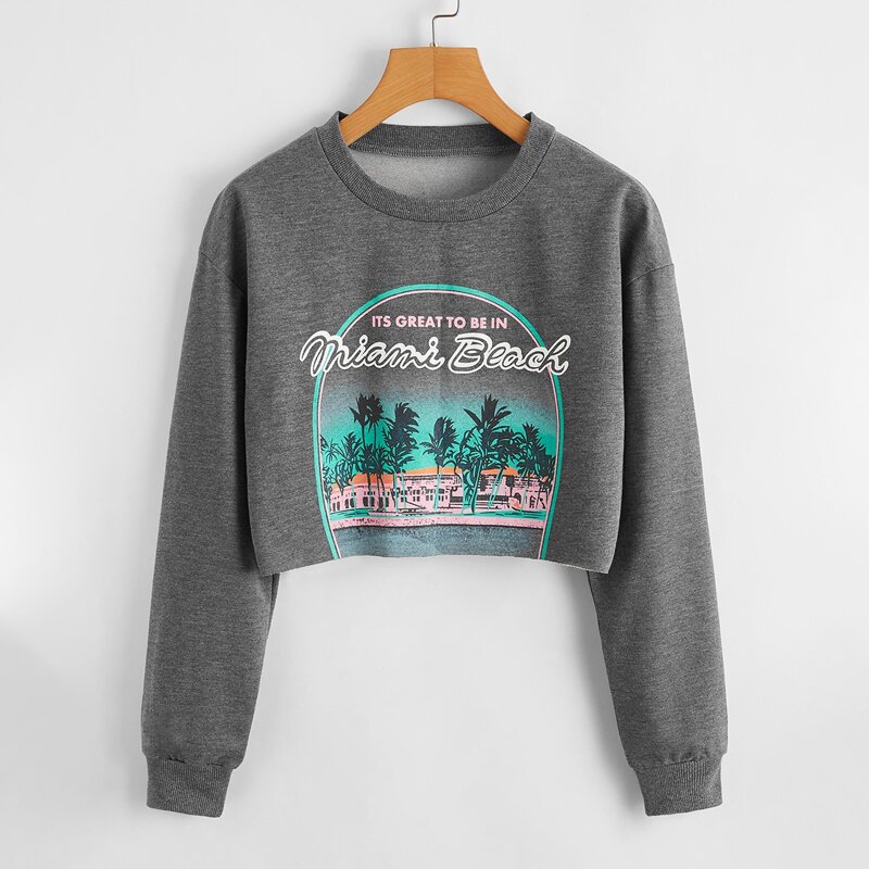 

Slogan Graphic Crop Sweatshirt, Dark grey