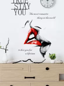 Slogan Graphic Wall Sticker, Mouth Print Wall Art Decal For Home Decor,Stickers,Wall Decal, Vinyl Decal For Home Decorations,Spring Decoration Items Refresh Your Home,Rama Decoration Stickers Gifts Birthday Graduation - Multicolor - View 6