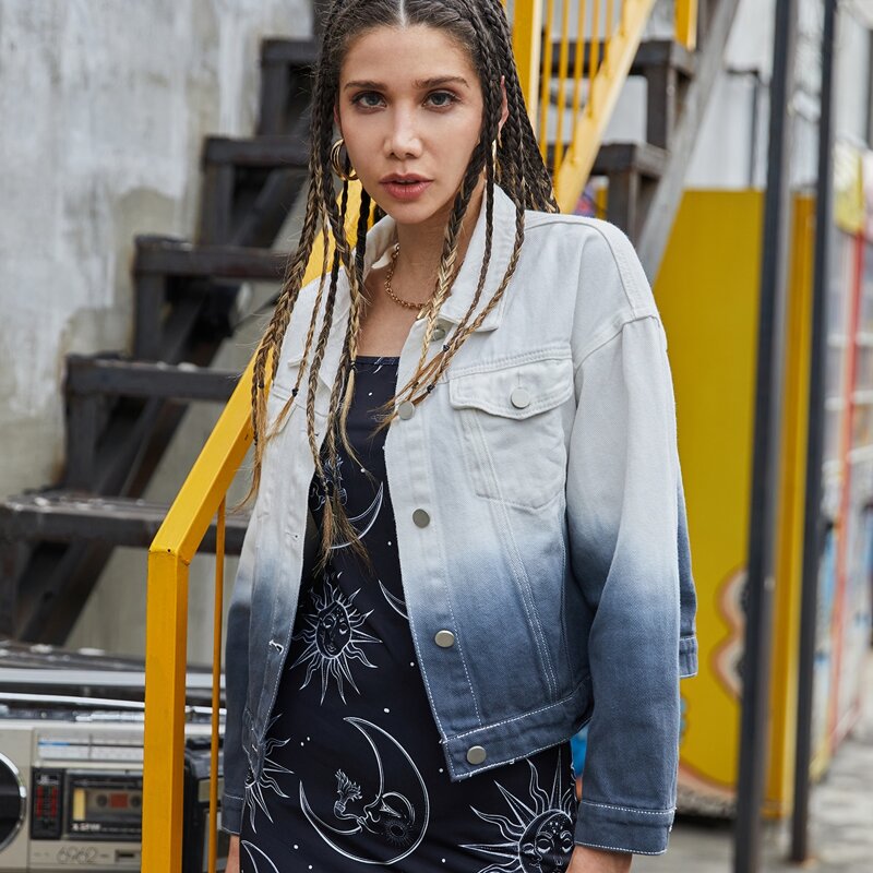 

Drop Shoulder Ombre Denim Jacket, Multicolor
