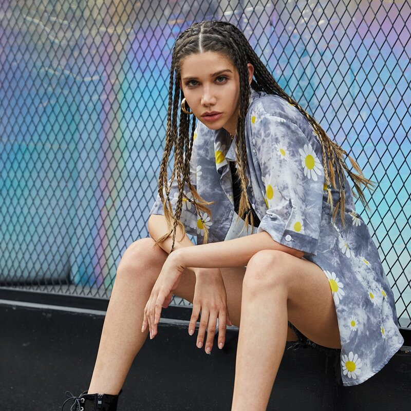 

Floral And Tie Dye Button Front Blouse, Multicolor