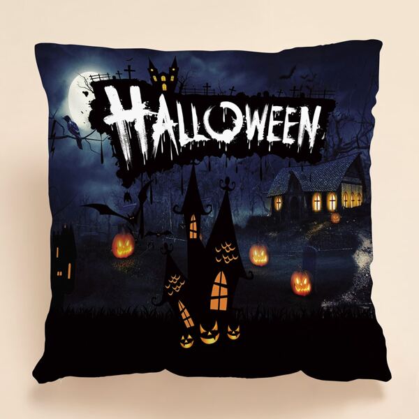 

Halloween House Print Cushion Cover Without Filler, Multicolor