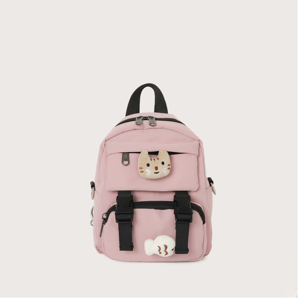 

Cartoon Pocket Backpack, Pastel baby pink