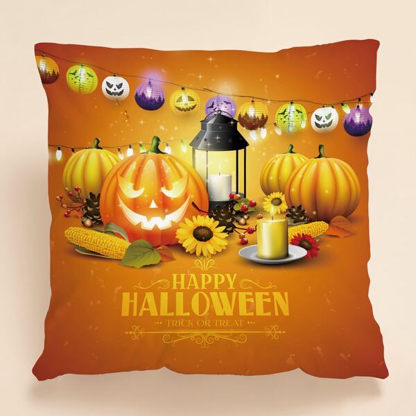 

Halloween Pumpkin Print Cushion Cover Without Filler, Multicolor