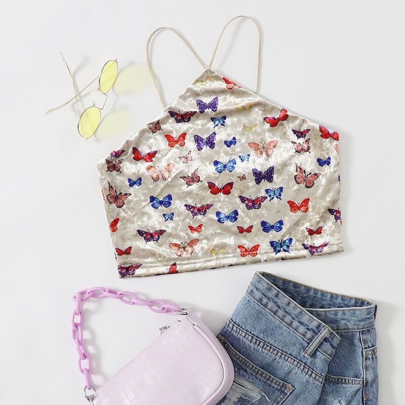 

Butterfly Print Crop Cami, Khaki