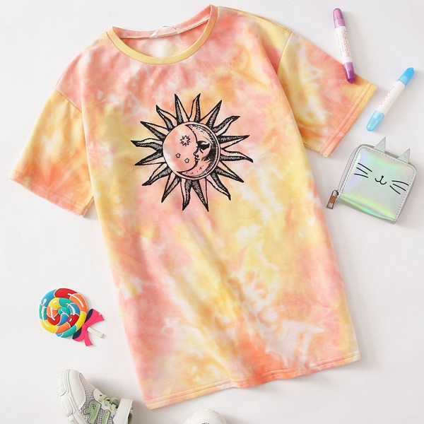 

Girls Graphic Print Tie Dye Dress, Multicolor